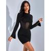 imageOYOANGLE Womens Sheer Mock Neck Long Sleeve Going Out Party Bodycon Short Mini DressBlack