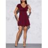 imageOYOANGLE Womens Short Sleeve Drawstring Front Ruched Short Dress V Neck A Line Tshirt DressesBurgundy