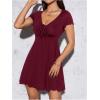 imageOYOANGLE Womens Short Sleeve Drawstring Front Ruched Short Dress V Neck A Line Tshirt DressesBurgundy