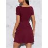 imageOYOANGLE Womens Short Sleeve Drawstring Front Ruched Short Dress V Neck A Line Tshirt DressesBurgundy