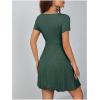 imageOYOANGLE Womens Short Sleeve Drawstring Front Ruched Short Dress V Neck A Line Tshirt DressesDark Green