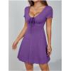 imageOYOANGLE Womens Short Sleeve Drawstring Front Ruched Short Dress V Neck A Line Tshirt DressesDusty Purple