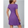 imageOYOANGLE Womens Short Sleeve Drawstring Front Ruched Short Dress V Neck A Line Tshirt DressesDusty Purple