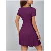 imageOYOANGLE Womens Short Sleeve Drawstring Front Ruched Short Dress V Neck A Line Tshirt DressesPurple