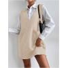 imageOYOANGLE Womens V Neck Sleeveless Knitted Solid Short Sweater Dress with PocketsBeige