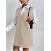 imageOYOANGLE Womens V Neck Sleeveless Knitted Solid Short Sweater Dress with PocketsBeige