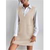 imageOYOANGLE Womens V Neck Sleeveless Knitted Solid Short Sweater Dress with PocketsBeige