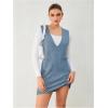 imageOYOANGLE Womens V Neck Sleeveless Knitted Solid Short Sweater Dress with PocketsBlue