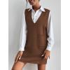 imageOYOANGLE Womens V Neck Sleeveless Knitted Solid Short Sweater Dress with PocketsChocolate Brown
