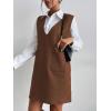 imageOYOANGLE Womens V Neck Sleeveless Knitted Solid Short Sweater Dress with PocketsChocolate Brown