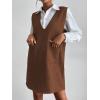 imageOYOANGLE Womens V Neck Sleeveless Knitted Solid Short Sweater Dress with PocketsChocolate Brown