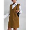 imageOYOANGLE Womens V Neck Sleeveless Knitted Solid Short Sweater Dress with PocketsCoffee Brown