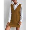 imageOYOANGLE Womens V Neck Sleeveless Knitted Solid Short Sweater Dress with PocketsCoffee Brown