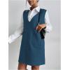 imageOYOANGLE Womens V Neck Sleeveless Knitted Solid Short Sweater Dress with PocketsDark Blue