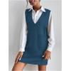 imageOYOANGLE Womens V Neck Sleeveless Knitted Solid Short Sweater Dress with PocketsDark Blue