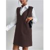 imageOYOANGLE Womens V Neck Sleeveless Knitted Solid Short Sweater Dress with PocketsDeep Brown