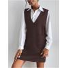 imageOYOANGLE Womens V Neck Sleeveless Knitted Solid Short Sweater Dress with PocketsDeep Brown