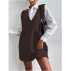 imageOYOANGLE Womens V Neck Sleeveless Knitted Solid Short Sweater Dress with PocketsDeep Brown