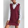 imageOYOANGLE Womens V Neck Sleeveless Knitted Solid Short Sweater Dress with PocketsDeep Red