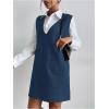 imageOYOANGLE Womens V Neck Sleeveless Knitted Solid Short Sweater Dress with PocketsDenim Blue