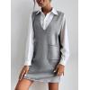 imageOYOANGLE Womens V Neck Sleeveless Knitted Solid Short Sweater Dress with PocketsGrey Solid