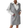 imageOYOANGLE Womens V Neck Sleeveless Knitted Solid Short Sweater Dress with PocketsGrey Solid