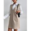imageOYOANGLE Womens V Neck Sleeveless Knitted Solid Short Sweater Dress with PocketsKhaki