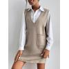 imageOYOANGLE Womens V Neck Sleeveless Knitted Solid Short Sweater Dress with PocketsKhaki
