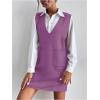 imageOYOANGLE Womens V Neck Sleeveless Knitted Solid Short Sweater Dress with PocketsLight Purple