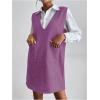 imageOYOANGLE Womens V Neck Sleeveless Knitted Solid Short Sweater Dress with PocketsLight Purple