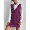 imageOYOANGLE Womens V Neck Sleeveless Knitted Solid Short Sweater Dress with PocketsRed Violet
