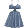 imageOYOANGLE Womens Cut Out A Line Denim Dress Spaghetti Strap V Neck Summer Short Jean DressesLight Wash