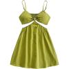imageOYOANGLE Womens Cut Out Smocked Sundress Backless Ruffle A Line Cami Dress Flowy Mini DressGreen