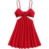 imageOYOANGLE Womens Cut Out Smocked Sundress Backless Ruffle A Line Cami Dress Flowy Mini DressRed