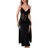 imageOYOANGLE Womens Floral Lace Nightgowns Spaghetti Strap Lingerie Dress High Slit NightdressBlack