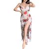 imageOYOANGLE Womens Floral Print Nightgown Babydoll Lingerie Dress V Neck Slip Chemise NightwearWhite