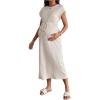 imageOYOANGLE Womens Maternity Cap Sleeve Midi Dress Textured Tie Front Pregnancy T Shirt DressesApricot