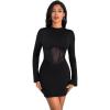 imageOYOANGLE Womens Sheer Mock Neck Long Sleeve Going Out Party Bodycon Short Mini DressBlack