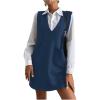 imageOYOANGLE Womens V Neck Sleeveless Knitted Solid Short Sweater Dress with PocketsDenim Blue