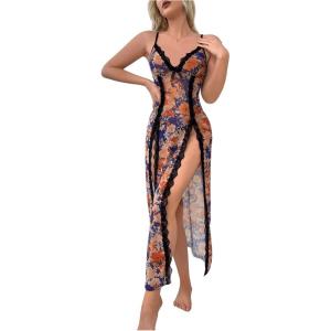 imageOYOANGLE Womens Lace V Neck Nightgown Babydoll Lingerie Dress Sexy Sleepwear Slip Chemise NightwearRoyal Blue