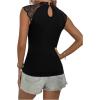 imageOYOANGLE Womens Casual Cap Short Sleeve Floral Mesh Lace Blouse Mock Neck TopsBlack