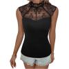 imageOYOANGLE Womens Casual Cap Short Sleeve Floral Mesh Lace Blouse Mock Neck TopsBlack
