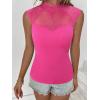 imageOYOANGLE Womens Casual Cap Short Sleeve Floral Mesh Lace Blouse Mock Neck TopsDeep Pink