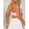 imageOYOANGLE Womens Pearl Beaded One Shoulder Cut Out Micro Crop Top Party Clubwear Sleeveless TopsPink