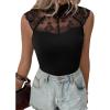 imageOYOANGLE Womens Casual Cap Short Sleeve Floral Mesh Lace Blouse Mock Neck TopsBlack