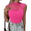 imageOYOANGLE Womens Casual Cap Short Sleeve Floral Mesh Lace Blouse Mock Neck TopsDeep Pink