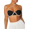 imageOYOANGLE Womens Pearl Beaded One Shoulder Cut Out Micro Crop Top Party Clubwear Sleeveless TopsBlack