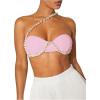 imageOYOANGLE Womens Pearl Beaded One Shoulder Cut Out Micro Crop Top Party Clubwear Sleeveless TopsPink