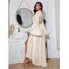 imageOYOANGLE Womens Ruffle Trim Long Sleeve Belted Sheer Mesh Wedding Bride Robe NightgownBeige