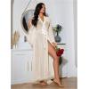 imageOYOANGLE Womens Ruffle Trim Long Sleeve Belted Sheer Mesh Wedding Bride Robe NightgownBeige